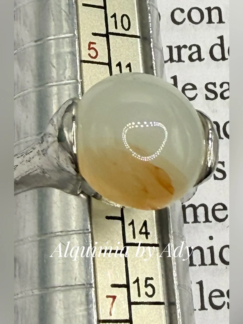 White Orange Cabochon agate Ring
